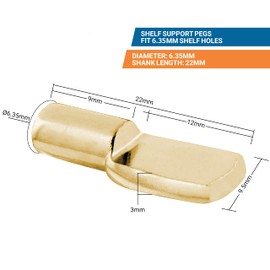 100 Pack Rok Hardware Heavy Duty 1/4" (6.35mm) Shelf Pin Spoon Shaped Cabinet Support Pegs Holder, Metal, Brass Finish - ROKSP14B