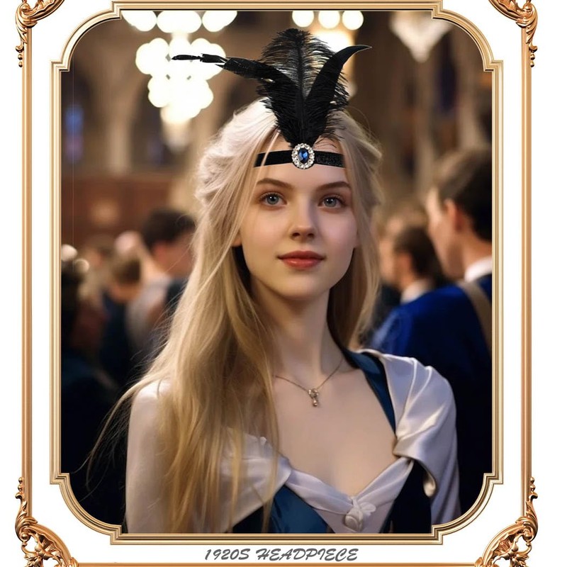 Coridy 1920s Black Sequins Flapper Headband Feather Headpiece Headband Roaring