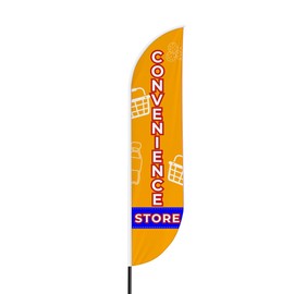 Convenience Store Sign feather flag Pole Mount Outdoor by Mavis Printing-15 FEET Long Polyester Banner Flag Easy Hang | HD Print Swooper Flag Pole Advertise Convenience Store Business| Made in USA