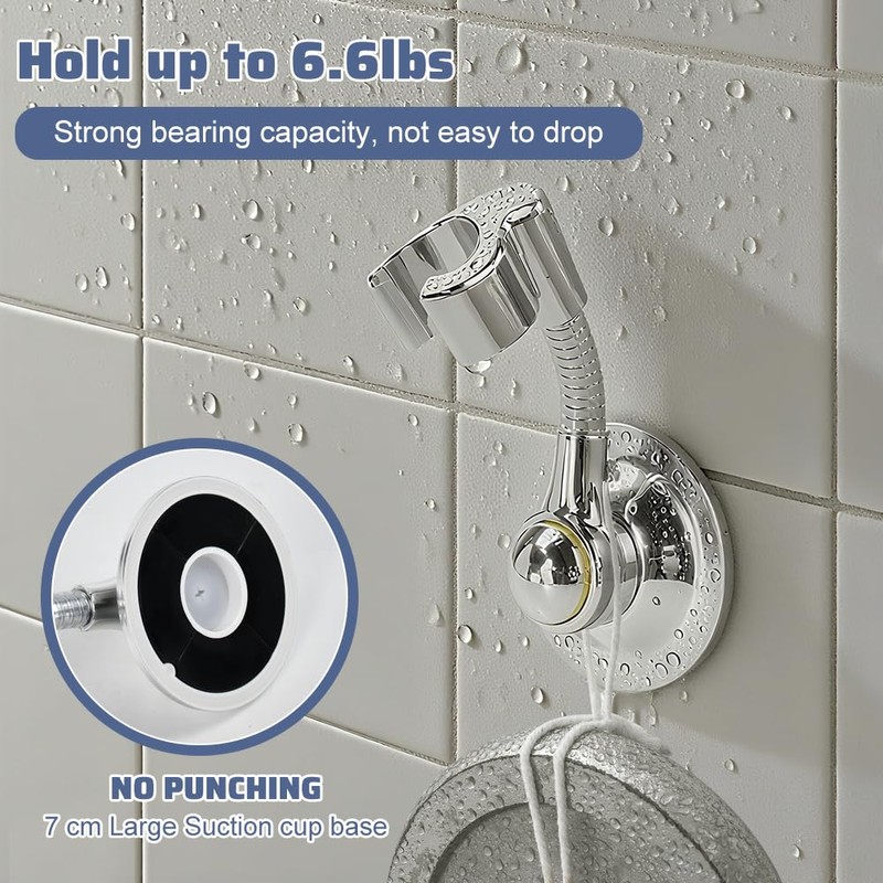 VGECEE Shower Head Holder No Drilling Suction Cup 360° Rotatable