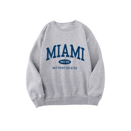 LovelyWholesale Women Graphic Crew Neck Sweatshirts Causal Long Sleeve Pullover Tops Grey Miami Large