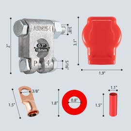 Battery Terminal Connectors, Military Spec Positive Negative Heavy Duty Battery Terminals with Cover, 3/8" Copper Lugs, Heatshrink, Anti Corrosion Washer for Vessels Cars Boats RVs