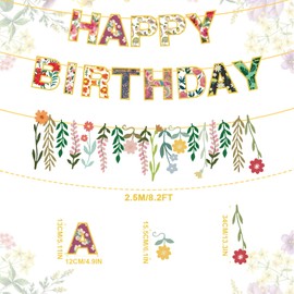 Wildflower Happy Birthday Decorations Banners,Floral Flower Theme Birthday Banners Spring Happy Birthday Banner Flower Banner Garland for Girls Women