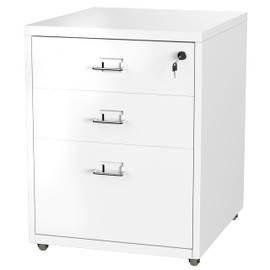 Howzone 3 Drawer Mobile Cabinet with Lock, Metal Storage Cabinets for Home Office, Under Desk Cabinet with Drawers, Mobile File Cabinet, Assemble Required, White
