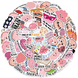 Cute Brain Stickers Aesthetic Cartoon Stickers for Kids Teens, Icicrim 50PCS Brain Stickers for Water Bottles Laptop Luggage, Vinyl Waterproof Decals Teacher Reward Stickers