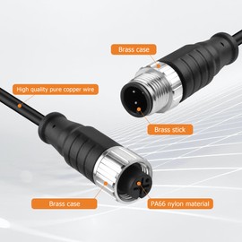 M12 Connector Aviation Sensor Cable YACSEJAO 25CM/0.8FT 3 Pin M12 1 Male+1 Female Wiring Cable IP67 Outdoor Waterproof Industrial Circular Connector (3 Pin)