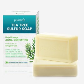Sulfur & Tea Tree Soap for Acne Seborrheic - Flaking Skin Extra Relief - Refreshing Gentle Deep Clean for Dry & Flaky Skin 2 Packs