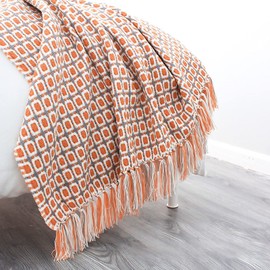 LumiSyne Knitted Throw Blanket Tassels Houndstooth Bohemian Check Soft Cozy Woven Blanket Sofa Throws Warm Armchair Cover Decorative Blanket For Couch Bed Settee 170x130cm