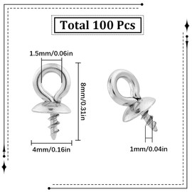 SUNNYCLUE 1 Box of 100 Eyelet Pin Eyelets Eyelet Hanger Bead Caps Cups Eyelet Ironing Pin Stainless Steel