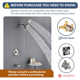 L829-2 Brushed Nickel Shower Faucet Set - Complete Dual Shower Head & Handheld Combo, Tub Spout & Trim Kit