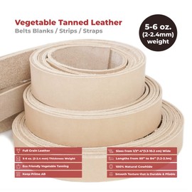 ELW Cinturón de piel en blanco | 5-6 onzas (2-2,4 mm) de grosor | Tamaño: 1,27 x 132 cm, piel de vacuno curtido vegetal, tira de grano completo, correa | ideal para cinturones de bricolaje para herramientas, manualidades, estampado, teñido