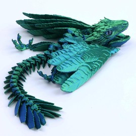 QINGMIAO 3D Printed Dragon, Feathered Wyvern Dragon, 3D Printing Toys, Articulated Dragon, Fidget Dragon, Home Office Decor Desk Toys Pet (Green)