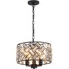 lobolighting Black Crystal Pendant Light, 3-Light Modern Chandelier, 11'' Round