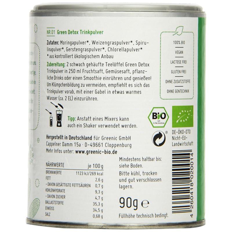 Greenic Green Detox Superfood Trinkpulver Mischung, 1er Pack (1 x