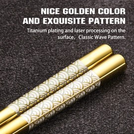 TIICOO Metal Chopsticks Reusable 2 Pairs Titanium Stainless Steel 18/8 Chopsticks with Holder, Dishwasher Safe Lightweight Japanese Style Chopsticks Gift Set (Golden)