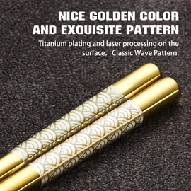 TIICOO Metal Chopsticks Reusable 2 Pairs Titanium Stainless Steel 18/8 Chopsticks with Holder, Dishwasher Safe Lightweight Japanese Style Chopsticks Gift Set (Golden)