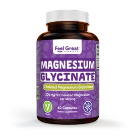 Feel Great Magnesium Bisglycinate – High Absorption, Buffered & Chelated Magnesium for Muscle, Bone & Joint Support – 60 Easy-to-Swallow Vegan Capsules