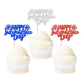Ercadio - Paquete de 24 adornos para cupcakes con diseño de estrella de Estados Unidos, diseño patriótico de Estados Unidos, para el 4 de julio, Día de la Independencia Nacional Americana, decoración de pasteles, decoración de pasteles