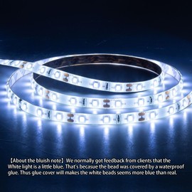 JUNWEN 50ft White Led Strip Lights, 12V Outdoor Strip Lights Waterproof Flexible Led Light Strip Indoor Plug in Cuttable SMD2835 Dimmable Led Strip Light for Bedroom Cabinet Kitchen TV Hallway