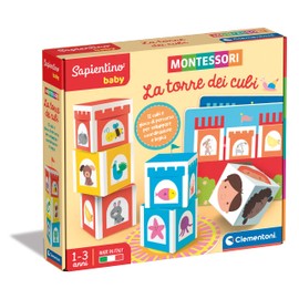 Clementoni - Sapientino Baby Dice Tower Educational Game 1 Year (Italian Version), Games Montessori, Made in Italy, Multi-Colour, 16411