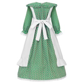 ReliParty Prairie Pioneer Dresses for Girls with Accessories Colonial Costume Girls,Dark Green 160