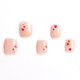 Valentine's Day Press on Nails Short Oval, 24PCS Red Heart White Nail Tips Designs Fake Nails Natural Fit False Nails Full Cover Stick on Nails Valentines Glue on Nails for Women Girls Nail Art