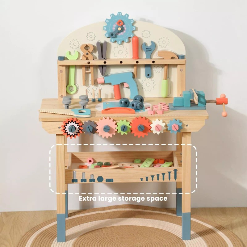 KIDS TOYLAND Wooden Power Tool Workbench for Kids, Building Tools