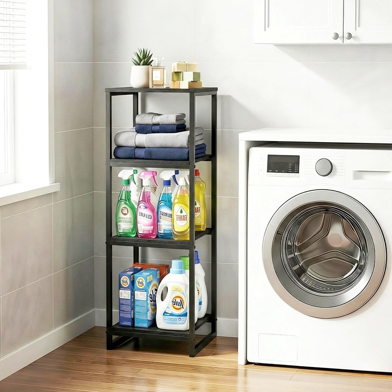 FONHAYE 4-Tier Bathroom Shelving Unit, Narrow Corner Slim Rack, Black