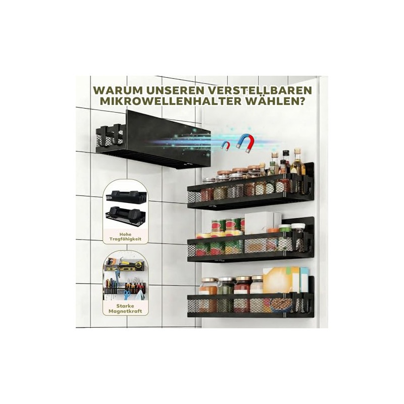 Magnetic Fridge Shelf Set, 4 Pieces with 8 Hooks -