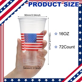 Nuenen 72 Pcs Patriotic Plastic Cups 4th of July Disposable Cup Bulk Stars Stripes Design American Flag Independence Day Drinking Tumbler Red White and Blue Memorial Party Supplies(16 oz)