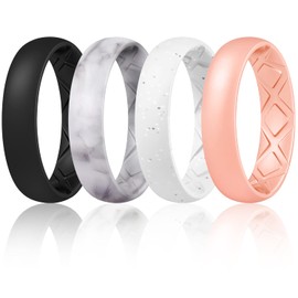 Egnaro Inner Arc Ergonomic Breathable Design, Silicone Rings for Women with half sizes, Women's Silicone Wedding Band，5.5mm Wide-2mm Thick