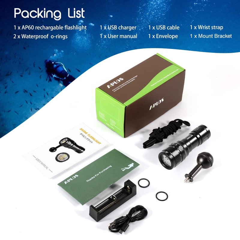 APLOS AP70 Scuba Diving Flashlight, 6000 Lumen Dive Light, Waterproof