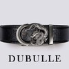 Dubulle Men Belt Ancient Silver Dragon Automatic Buckle Black Ratchet