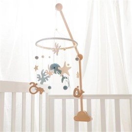 Meer Welt Mobile Baby Windspiele, 3D Delphine Mobile Baby Holz mit Filzbällen, Mobile Baby Mädchen Bettglocke Anhänger für Babybett Jungen und Mädchen (Blau)