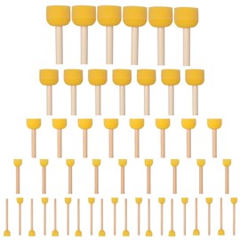 50 Pcs Round Foam Brushes - Washable Sponges with Wooden Handles (5 Sizes)