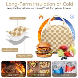 Kunoli Lunch Bags for Women, Insulated Lunch Bag, Reusable Corduroy Lunch Box Cooler Tote Bags, Leakproof Womens Lunch Bag for Work School Travel (Check)