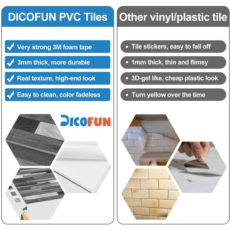 DICOFUN Peel and Stick Backsplash Tiles, Black & Grey Wood