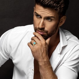 OIDEA Men's Ring with Turquoise Stone: Silver/Gold/Black Band Ring Made of Stainless Steel Vintage with Round Turquoise Gemstone Signet Ring Jewellery Gift for Men Size 54-70, Turquoise