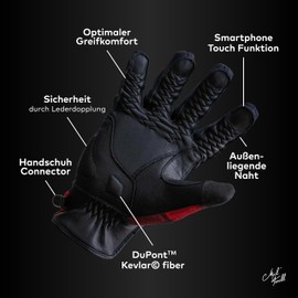 Mycl Turell Motorcycle Gloves Cross Stitch - Men's Motorcycle Gloves - Genuine Leather Palm - Gloves Men's Motorcycle Touring - Back of Hand with Genuine Dupont™ Kevlar® Fibre (Redwood, M)