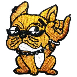 Funny Bulldog Punk Rock Cute Dog Embroidery Patches Children Kid Patch Appliques Fabric Decorating for Hat Cap Polo Backpack Clothing Jacket T-Shirt DIY Embroidered Iron On/Sew On Patch