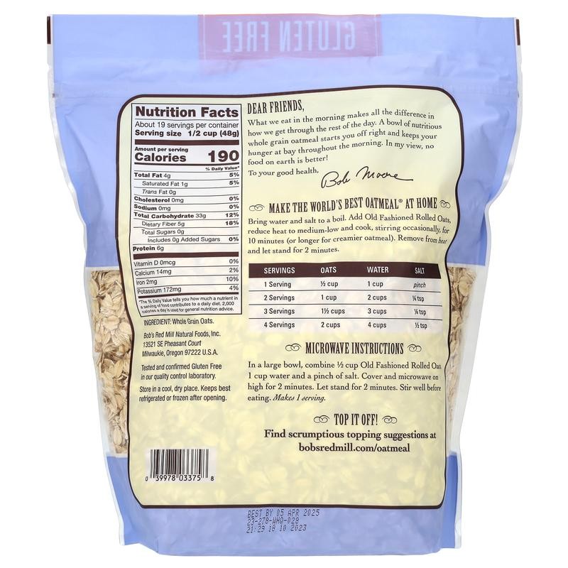 Bob's Red Mill Old Fashioned Rolled Oats, Whole Grain, Gluten