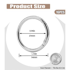 16-Pack Round Carabiner Clips Metal Trigger Spring O Rings Replacement Charm Clasp for Purse,Handbags DIY Crafts 1Inch