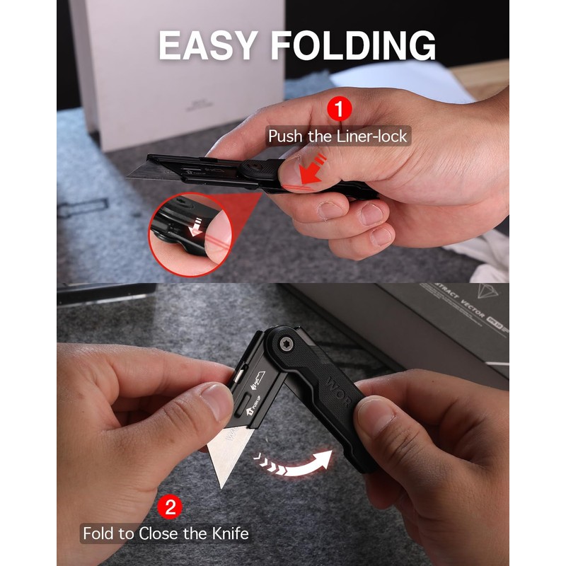 WORKPRO 3-Pack Folding Utility Knife Set, G10 Handle Box Cutter