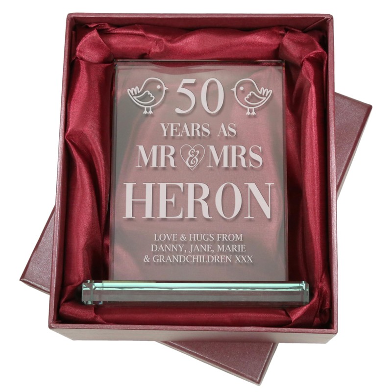 De Walden 50th Golden Wedding Anniversary Couple Glass Celebration Gift