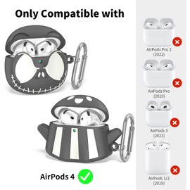 [2 Pack] Cartoon Anime Cases for Airpod 4 with Keychain and Cleaner kit,3D Cartoon Kawaii Funny Cute Soft Silicone Glow in The Dark Compatible with Airpods 4, Skeleton and Ghost
