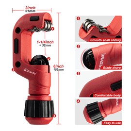 EZARC Pipe Cutter, For Stainless Steel, Cutting Capacity 0.1 - 1.3 inches (4 - 32 mm), Bearing Tube Cutter, Chamfering, For Copper Tubes, Aluminum Pipes, PVC Pipes, Thin Wall Stainless Tubes..
