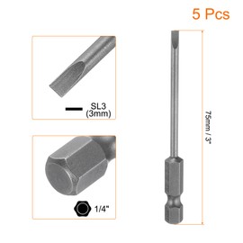 sourcing map 5pcs SL3 Magnetic Slotted Screwdriver Bits 3mm S2 Steel Flat Head Screwdriver Bit 1/4" Hex Shank Industrial Grade Screw Driver Drill Bits 3" Long for Remove Fastening Screws
