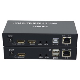 4K HDTV 120M KVM Extender HDMI-Compatible USB Extender Over CAT6 RJ45 LAN Ethernet Extender with Loop 3.5mm Audio IR Control (120M)