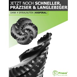 Pinava® Step Drill HSS Cobalt Pro 4XSPIRAL [Faster, Precise, Durable] Diameter 4-32 mm - Professional Taper Drill for Stainless Steel, Metal, Wood, Plastic - Sheet Metal Peeling Drill Extremely Sharp