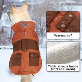 KYEESE Dog Coat Soft Pet Sweater for Cold Weather Warm Pet Winter Puffer Coat with Leash Hole Thick Pets Clothes with Pocket Waterproof Dogs Jacket with Fleece Lined Windproof Dog Coats for Small Dogs